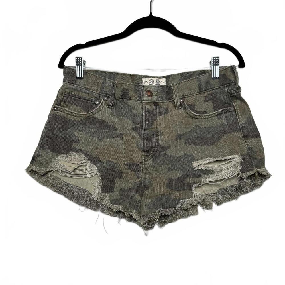 We the Free Camo‎ Distressed Denim Short Shorts